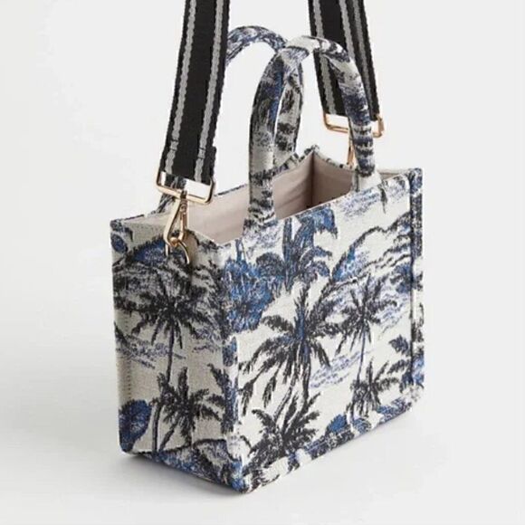 NEW  H&M Small jacquard weave handbag with Palm Tree Pattern - Picture 1 of 11